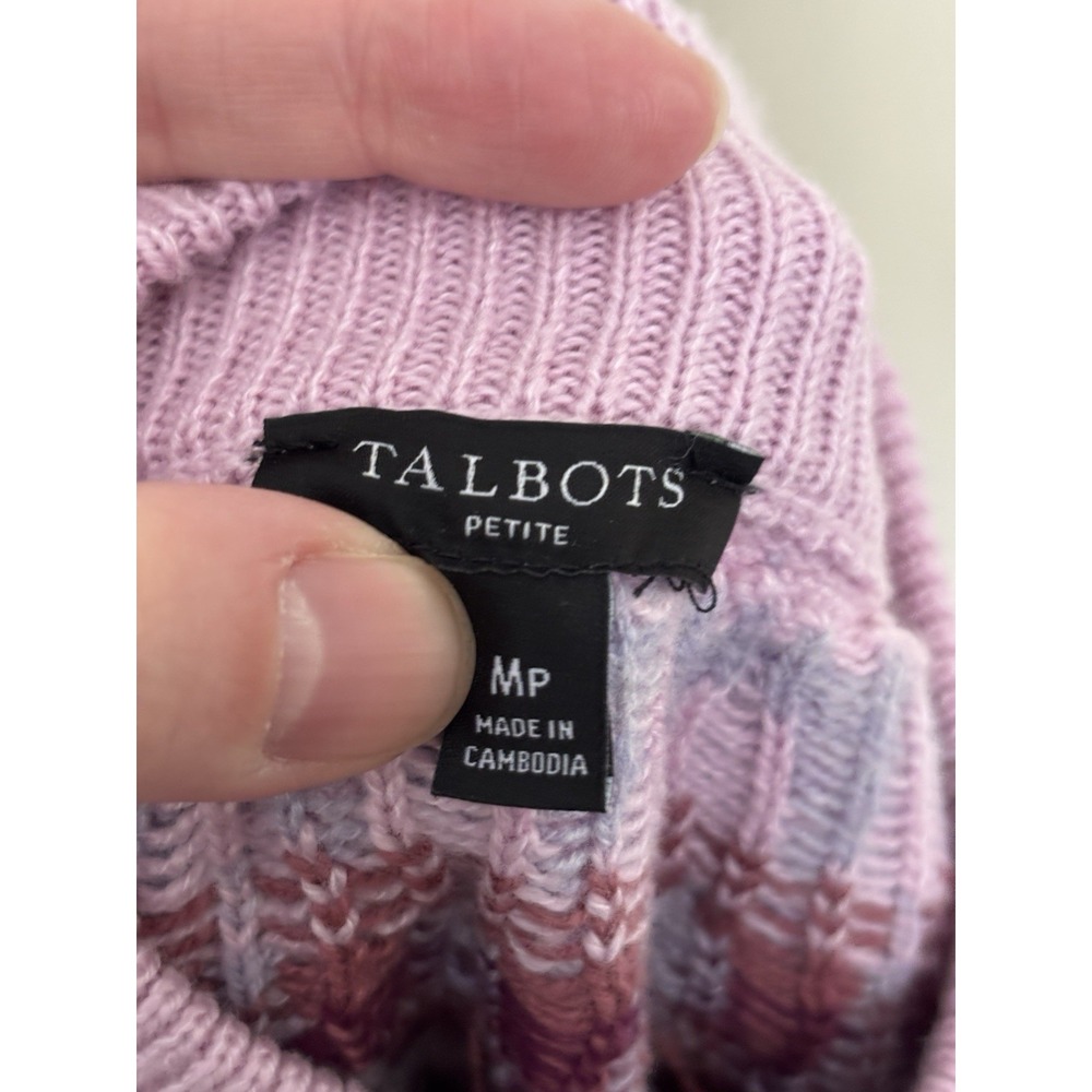 Talbots Fair Isle Sweater Knit Purple Pink‎ Ski Preppy MP Mock Neck Cotton Blend - Picture 2 of 7